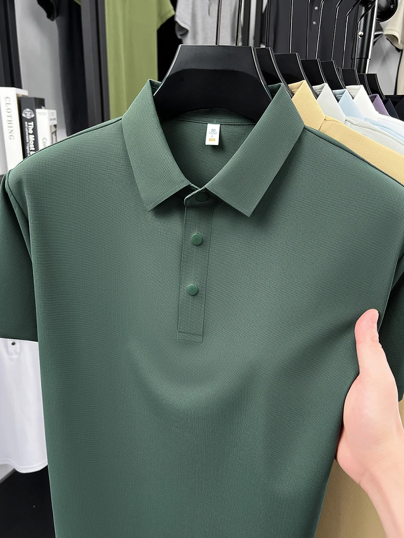 High quality ice silk short sleeve polo shirt men's classic solid color summer breathable business casual T-shirt new luxury top