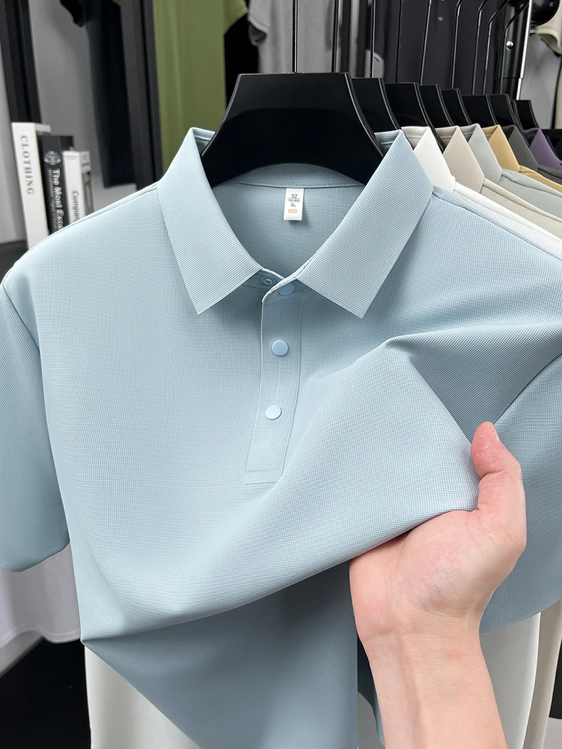 High quality ice silk short sleeve polo shirt men's classic solid color summer breathable business casual T-shirt new luxury top
