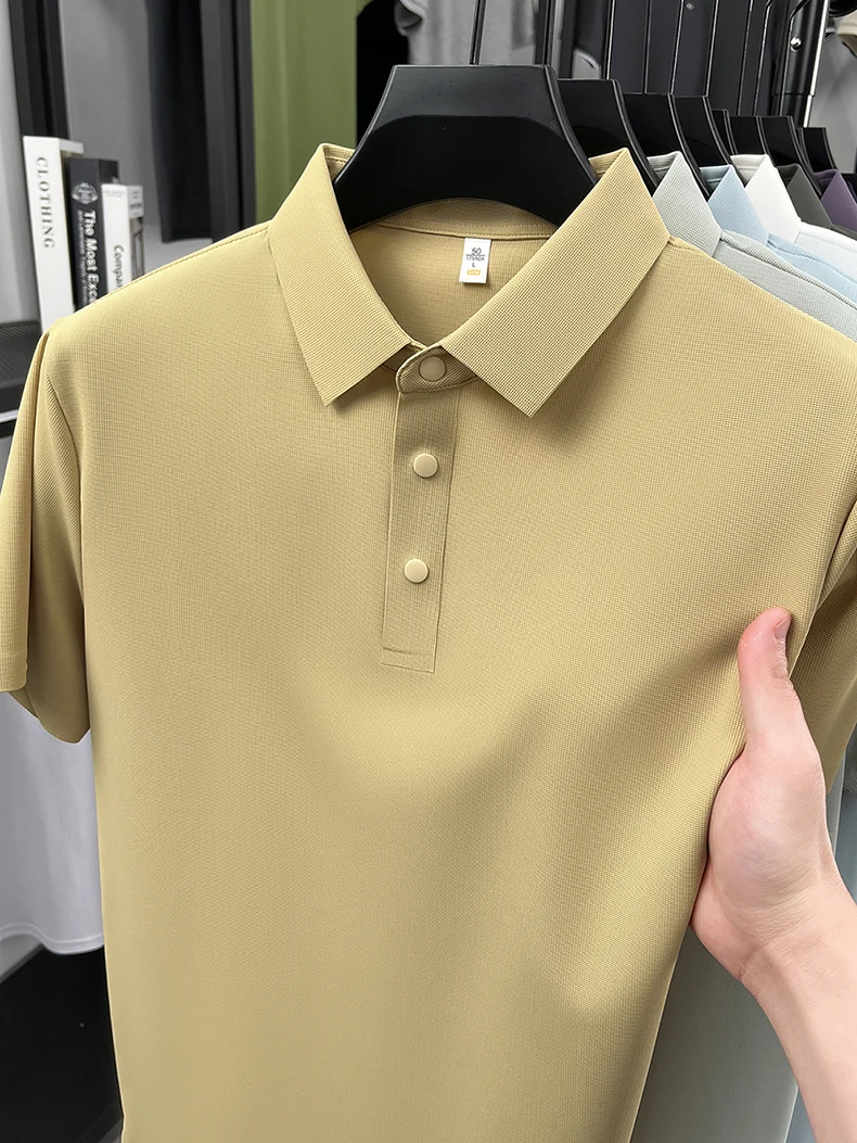 High quality ice silk short sleeve polo shirt men's classic solid color summer breathable business casual T-shirt new luxury top