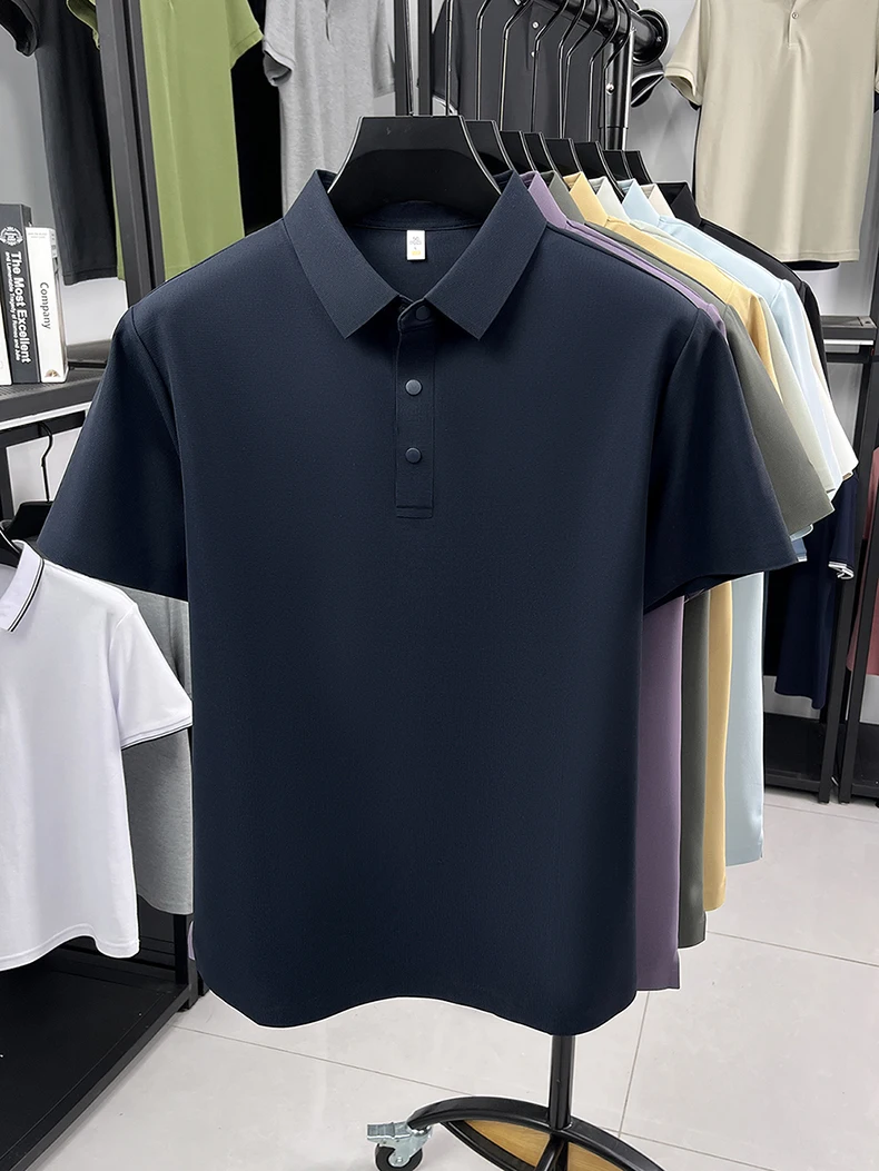 High quality ice silk short sleeve polo shirt men's classic solid color summer breathable business casual T-shirt new luxury top