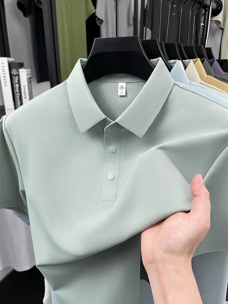 High quality ice silk short sleeve polo shirt men's classic solid color summer breathable business casual T-shirt new luxury top