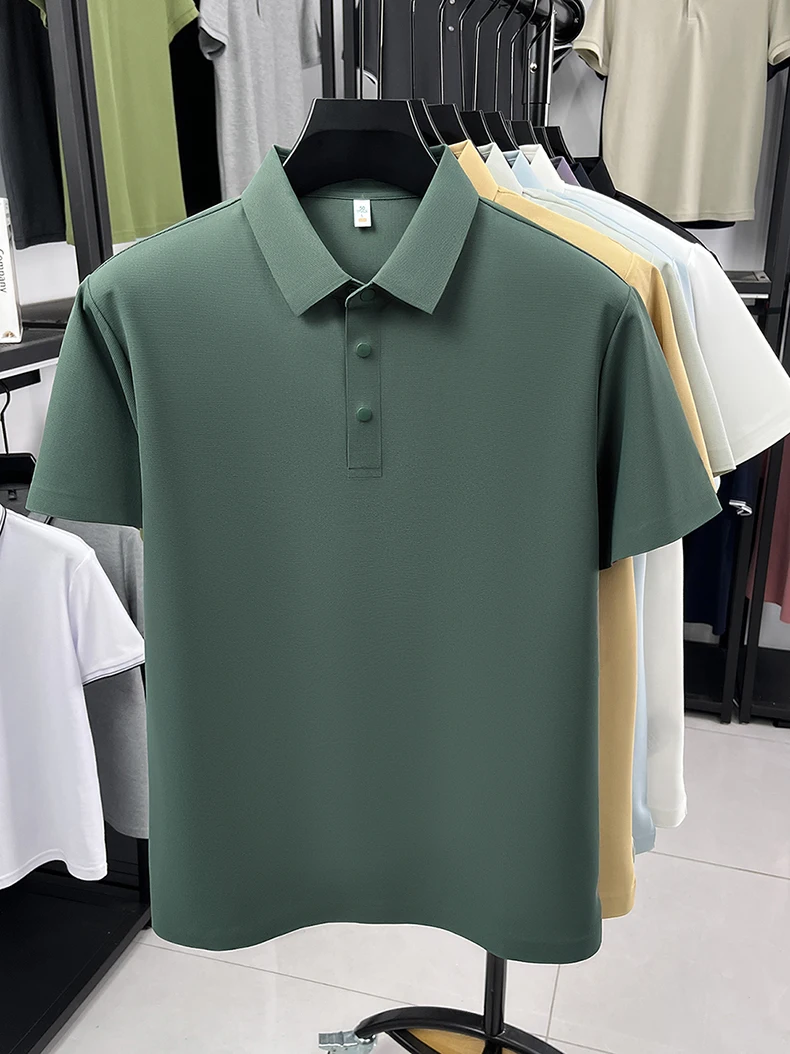 High quality ice silk short sleeve polo shirt men's classic solid color summer breathable business casual T-shirt new luxury top