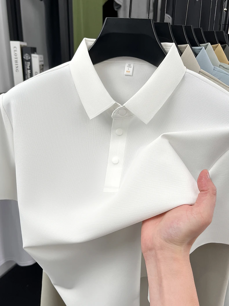 High quality ice silk short sleeve polo shirt men's classic solid color summer breathable business casual T-shirt new luxury top