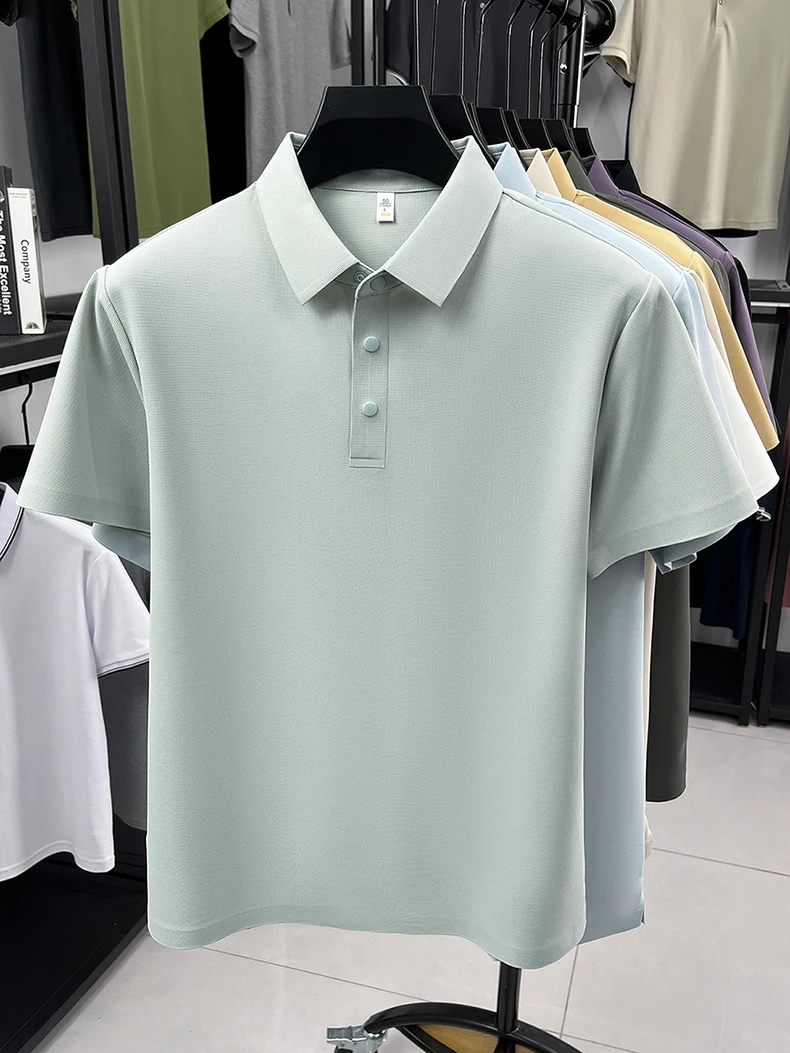 High quality ice silk short sleeve polo shirt men's classic solid color summer breathable business casual T-shirt new luxury top