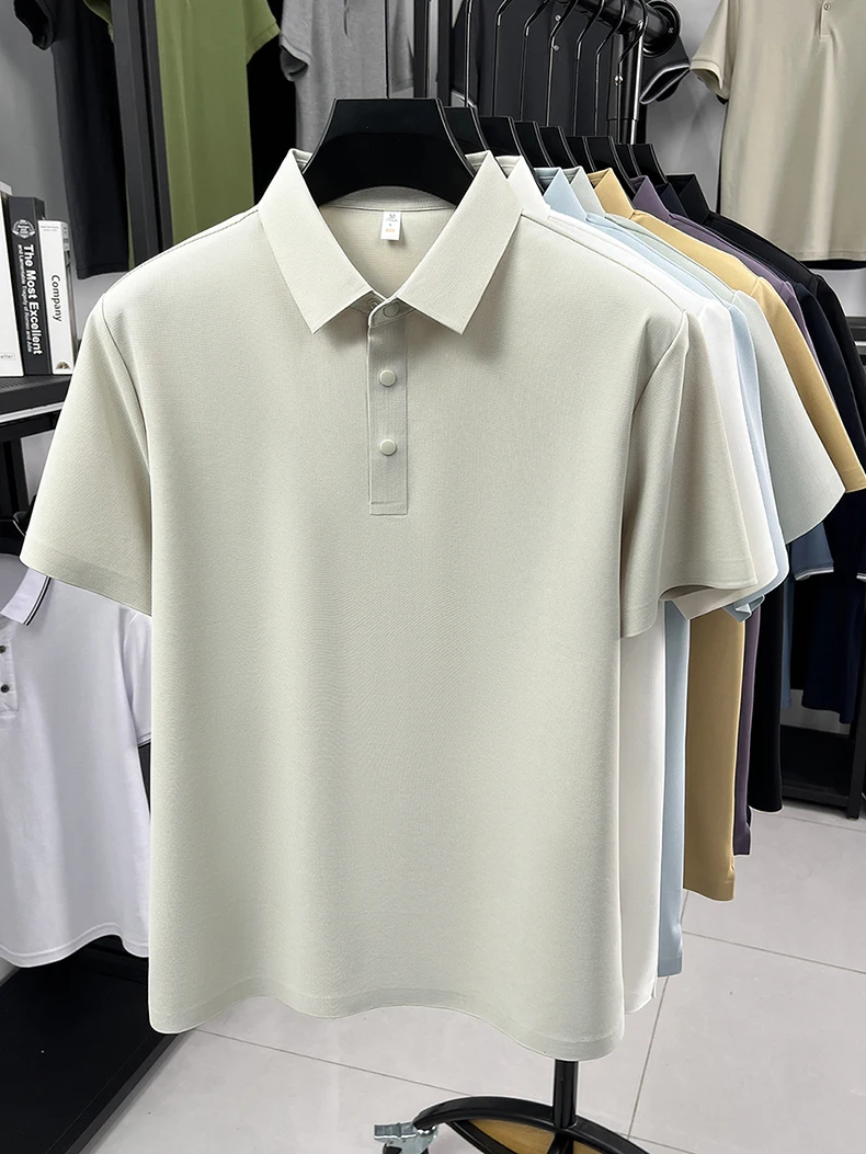 High quality ice silk short sleeve polo shirt men's classic solid color summer breathable business casual T-shirt new luxury top