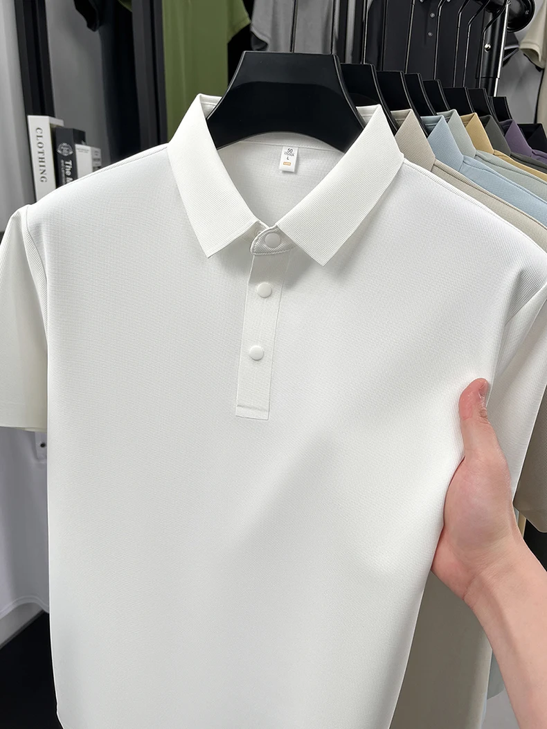 High quality ice silk short sleeve polo shirt men's classic solid color summer breathable business casual T-shirt new luxury top