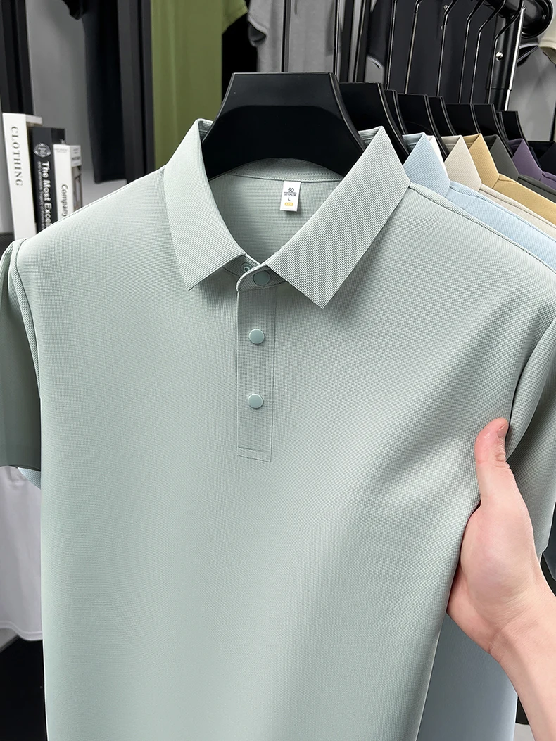 High quality ice silk short sleeve polo shirt men's classic solid color summer breathable business casual T-shirt new luxury top