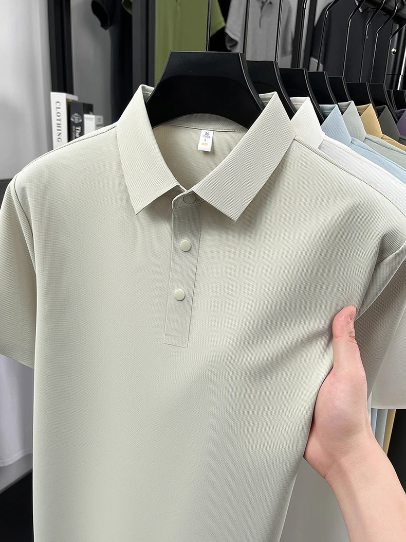 High quality ice silk short sleeve polo shirt men's classic solid color summer breathable business casual T-shirt new luxury top