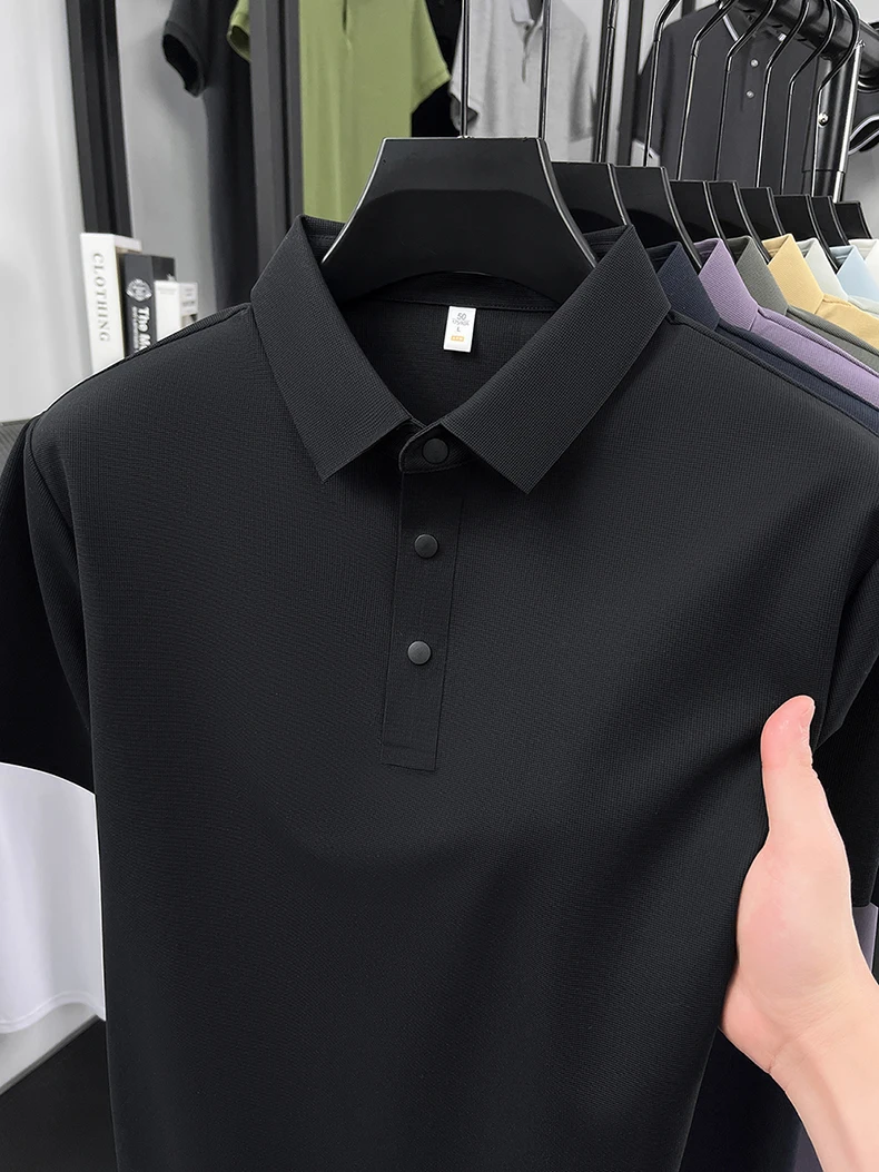 High quality ice silk short sleeve polo shirt men's classic solid color summer breathable business casual T-shirt new luxury top