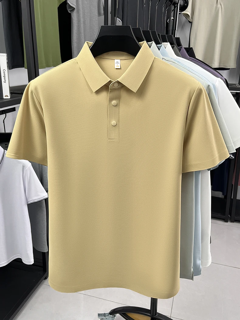 High quality ice silk short sleeve polo shirt men's classic solid color summer breathable business casual T-shirt new luxury top