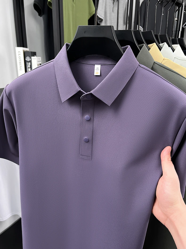 High quality ice silk short sleeve polo shirt men's classic solid color summer breathable business casual T-shirt new luxury top