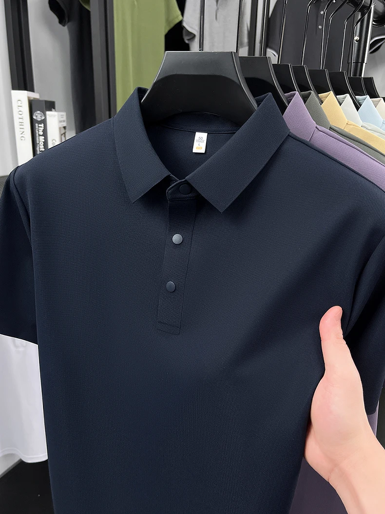 High quality ice silk short sleeve polo shirt men's classic solid color summer breathable business casual T-shirt new luxury top