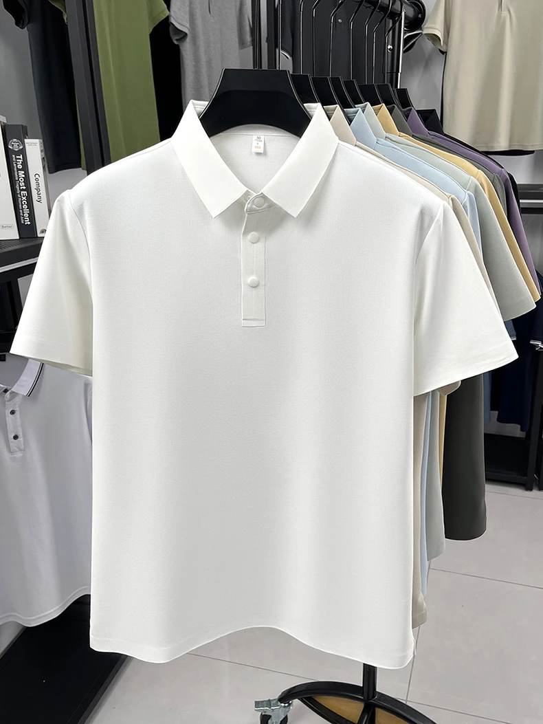 High quality ice silk short sleeve polo shirt men's classic solid color summer breathable business casual T-shirt new luxury top