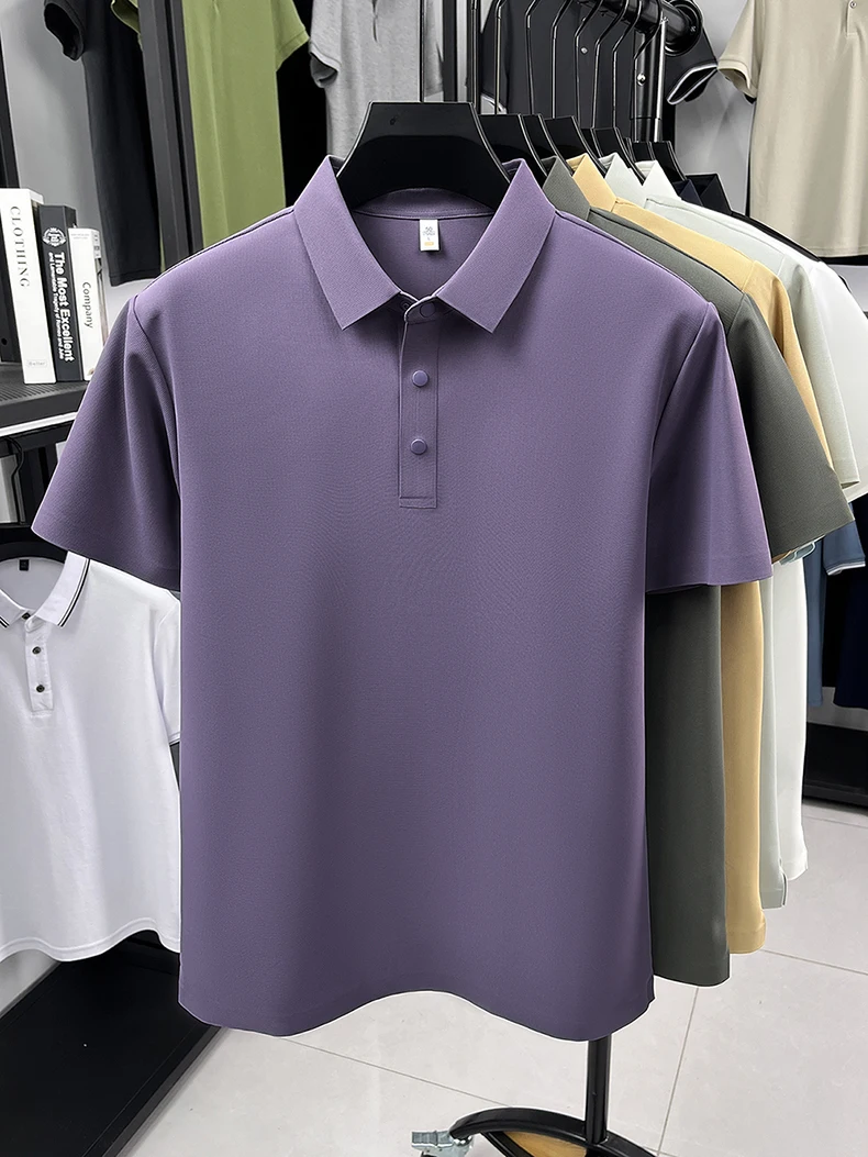 High quality ice silk short sleeve polo shirt men's classic solid color summer breathable business casual T-shirt new luxury top