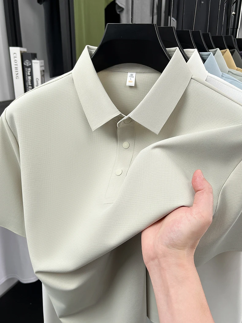 High quality ice silk short sleeve polo shirt men's classic solid color summer breathable business casual T-shirt new luxury top