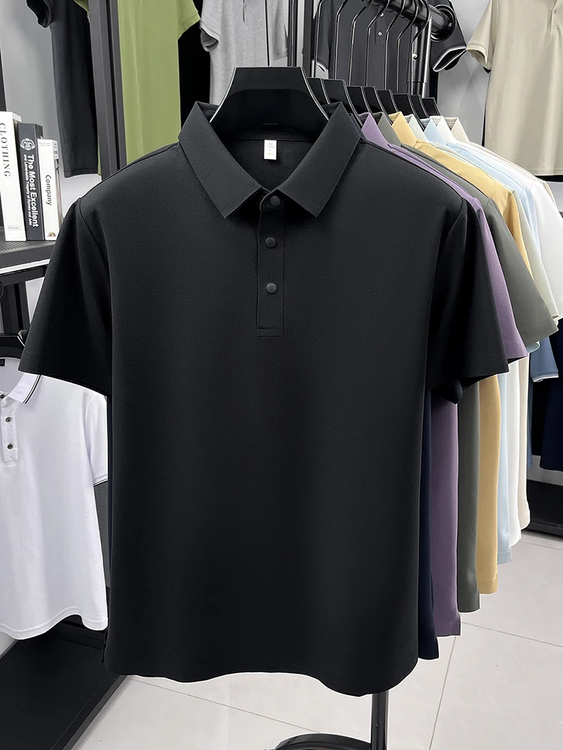High quality ice silk short sleeve polo shirt men's classic solid color summer breathable business casual T-shirt new luxury top