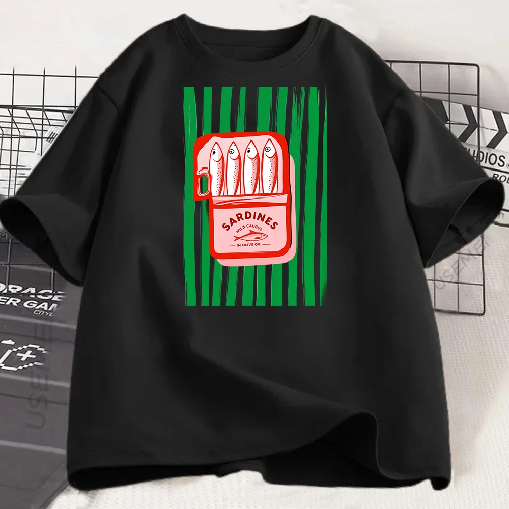 American Y2k Sardine Pattern Printing Women's Casual T-shirt Summer Y2k Multifunctional Street Clothing Short-sleeved Top