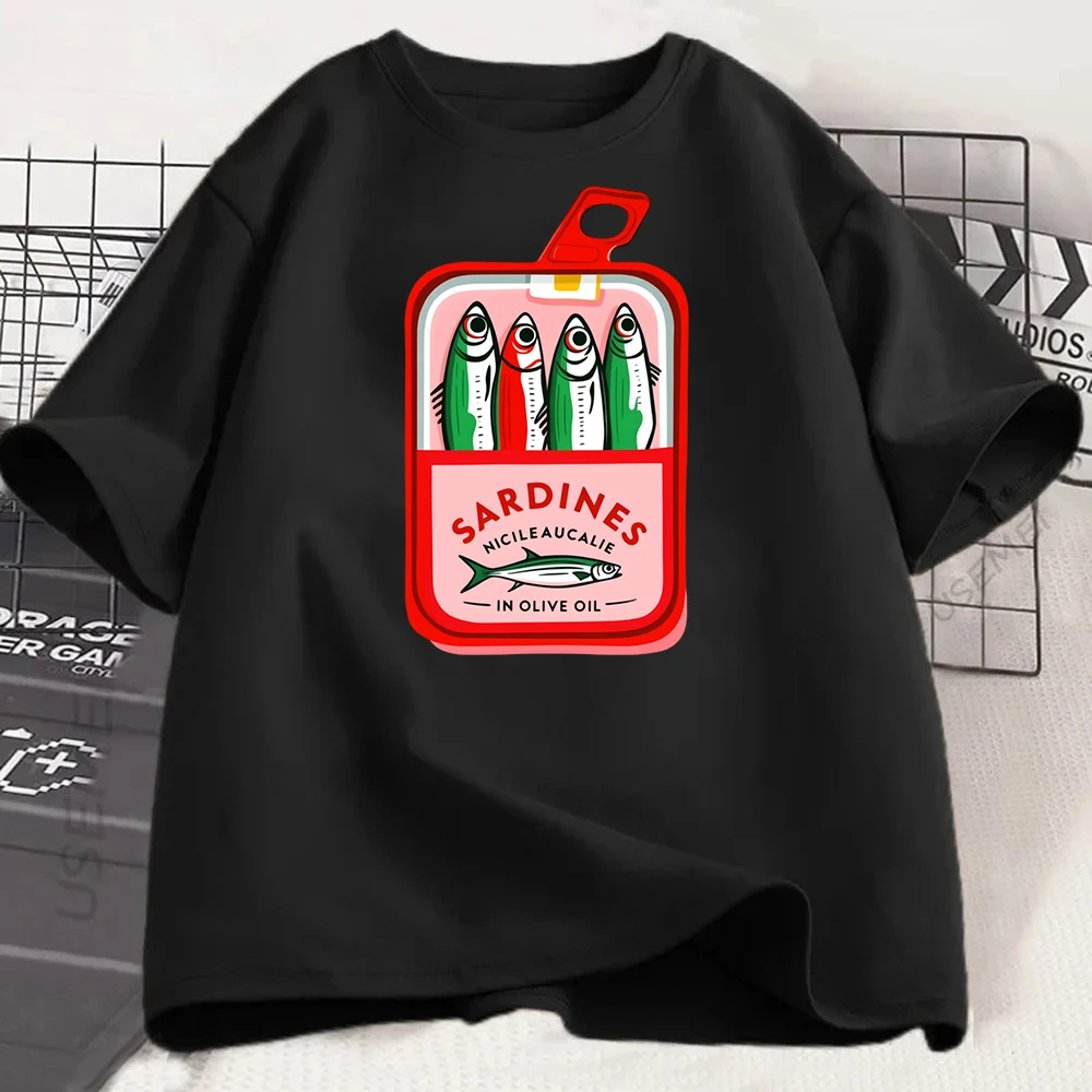 American Y2k Sardine Pattern Printing Women's Casual T-shirt Summer Y2k Multifunctional Street Clothing Short-sleeved Top