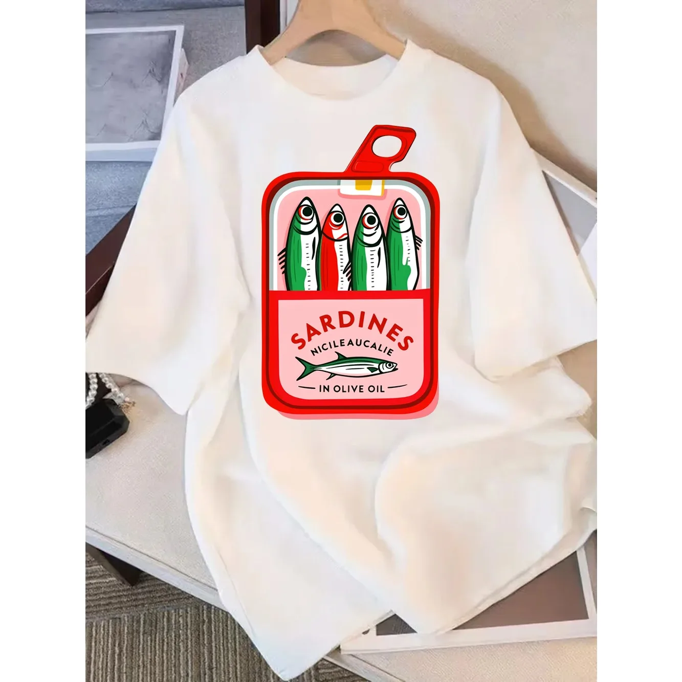 American Y2k Sardine Pattern Printing Women's Casual T-shirt Summer Y2k Multifunctional Street Clothing Short-sleeved Top