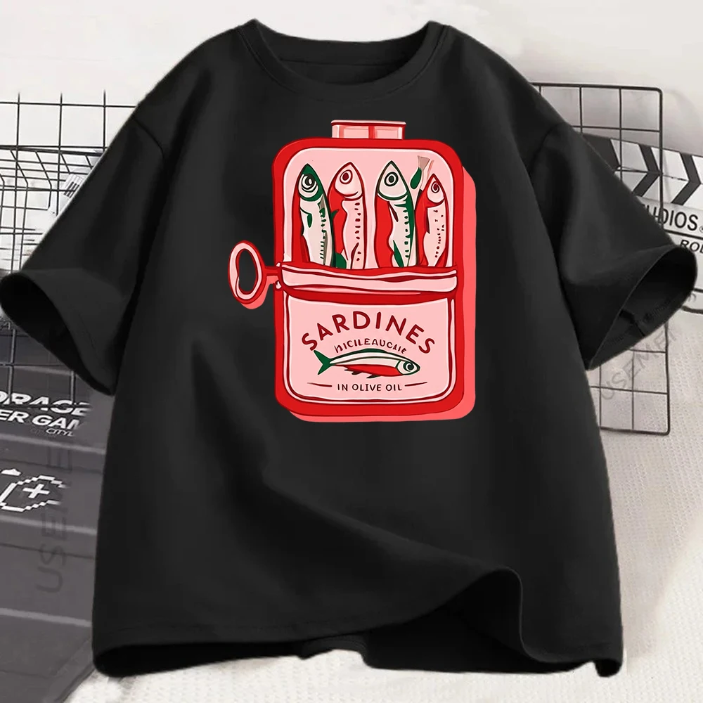 American Y2k Sardine Pattern Printing Women's Casual T-shirt Summer Y2k Multifunctional Street Clothing Short-sleeved Top