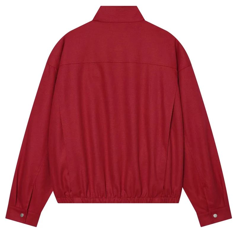 HXAO Red Loose Cropped Coat Women's Jacket Autumn 2026 Fashion Unisex Button Zip O-Neck Long Sleeve Tops Streetwear Outerwears