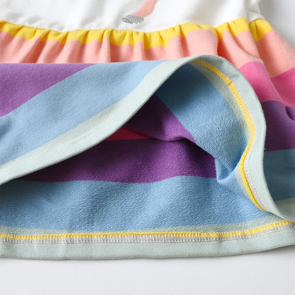 VIKITA Girls Unicorn Hoodies Dress Kids Rainbow Striped Soft Cotton Comfortable Casual Straight Ruffle Spring Autumn Casual Wear