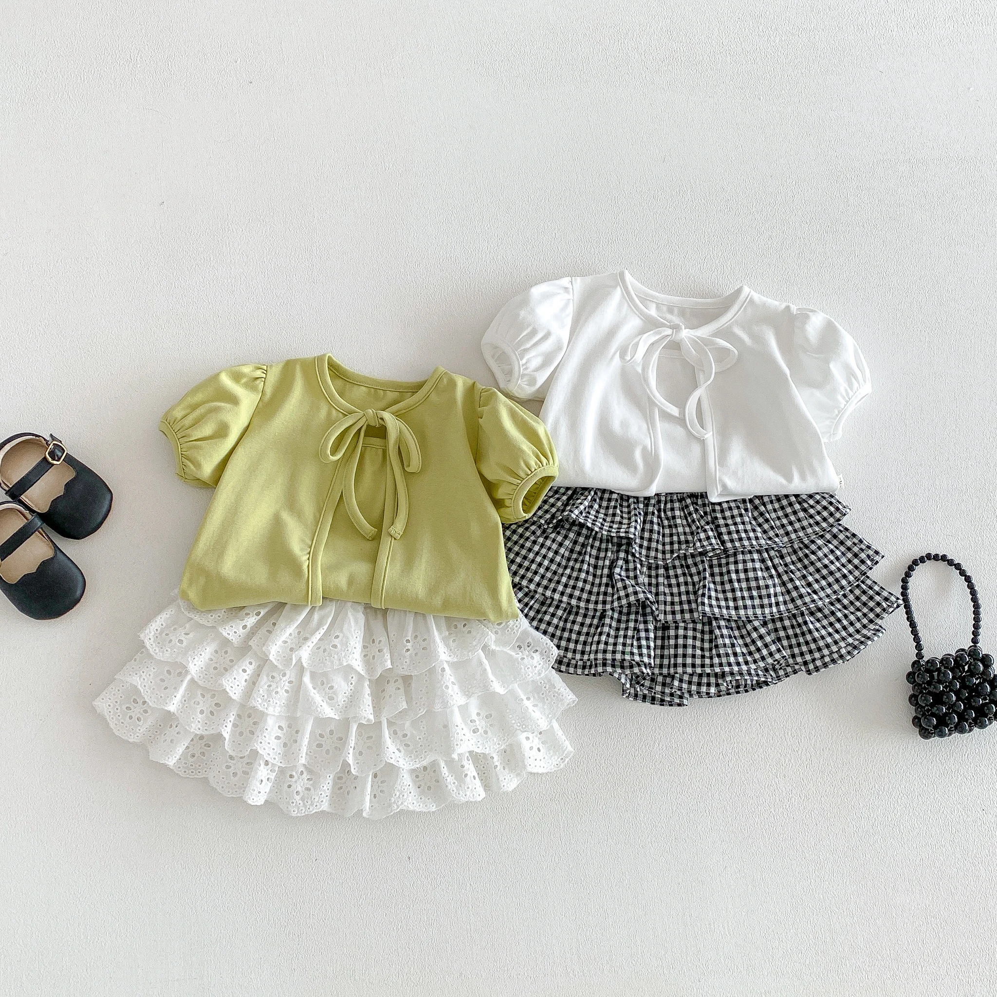 Korean-style New Summer Infant and Toddler Sweet Princess Forest Cake Pleated Skirt Check Half Skirt Versatile Dress Pants