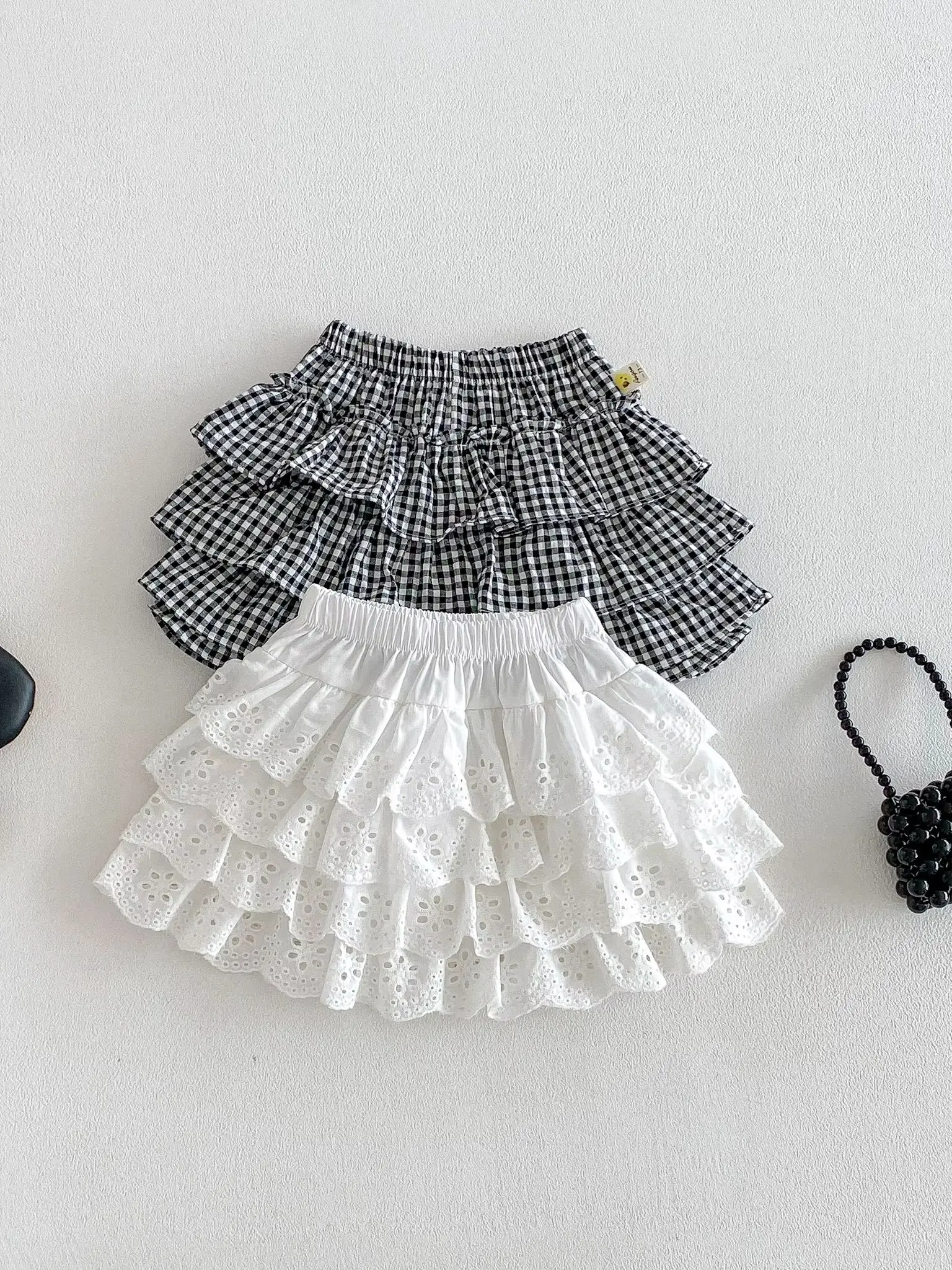 Korean-style New Summer Infant and Toddler Sweet Princess Forest Cake Pleated Skirt Check Half Skirt Versatile Dress Pants