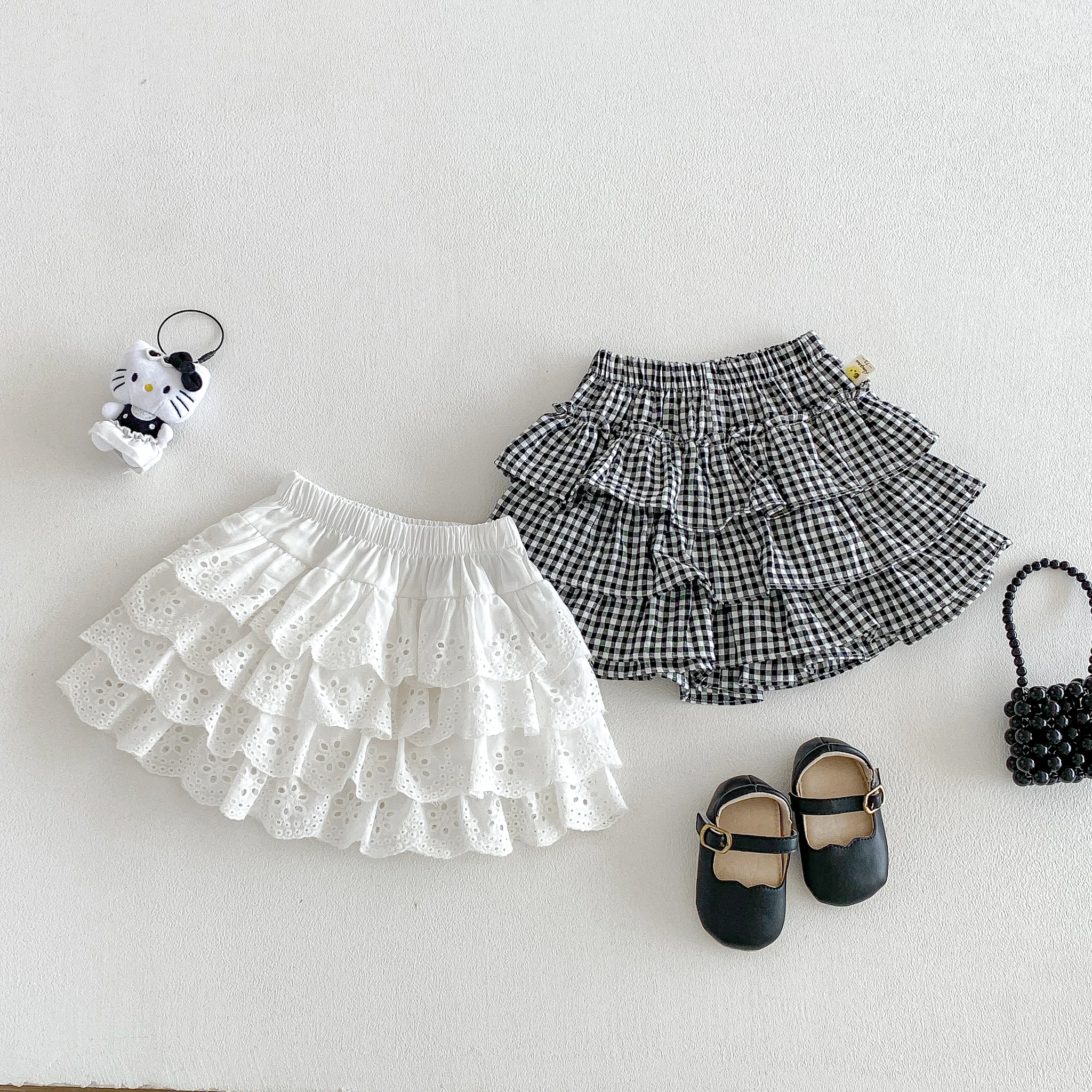 Korean-style New Summer Infant and Toddler Sweet Princess Forest Cake Pleated Skirt Check Half Skirt Versatile Dress Pants