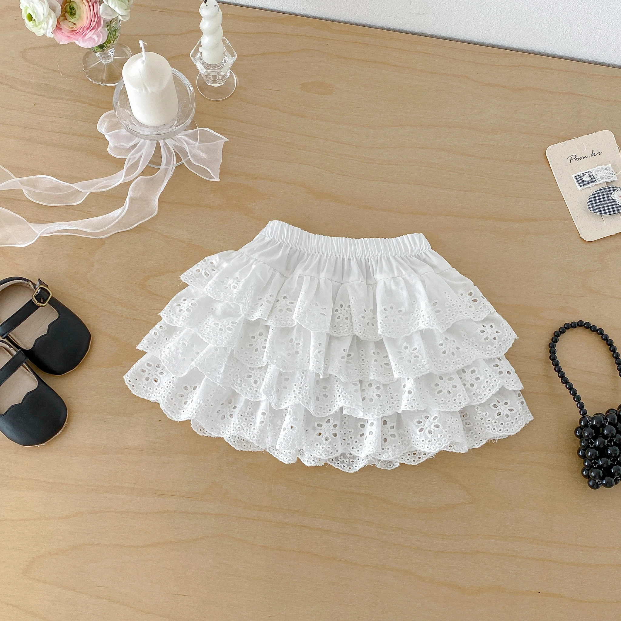 Korean-style New Summer Infant and Toddler Sweet Princess Forest Cake Pleated Skirt Check Half Skirt Versatile Dress Pants