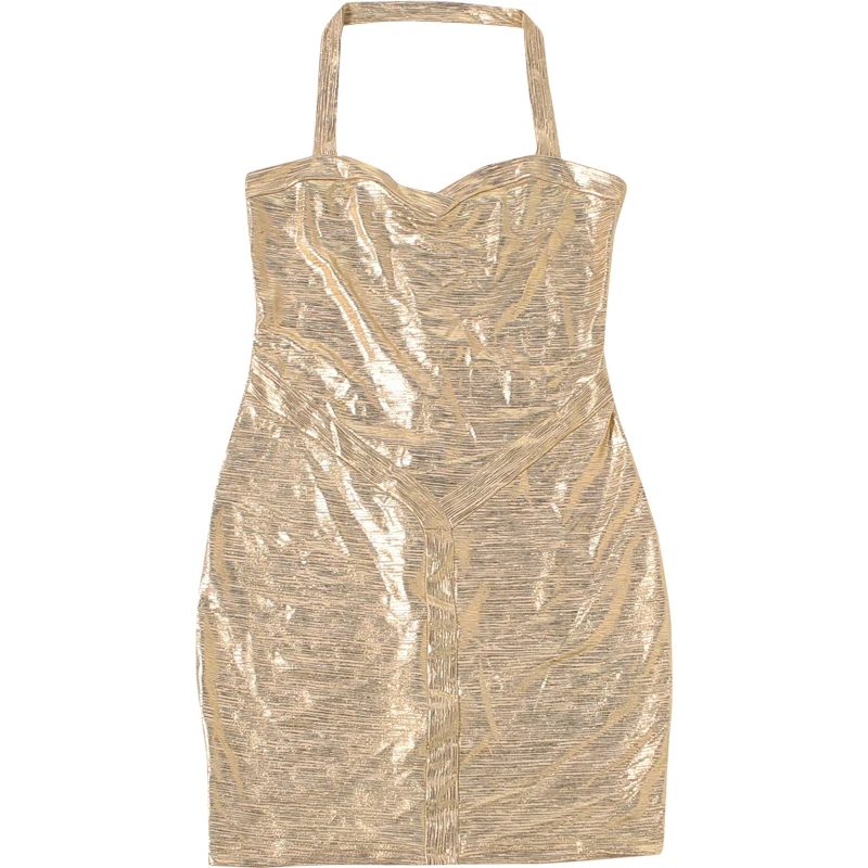 Weird Puss Sexy Bright Silk Dress Women Hottie Wild Square Collar Halter Patchwork Sleeveless Trend Club Party Peach Hip Bodycon