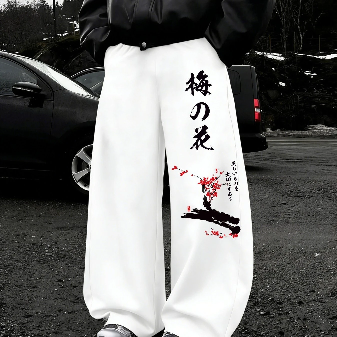 Japanese Style Printed 3D Micro Elastic Unisex Casual and Fashionable Spring and Autumn Straight Drawstring Waist Circumference