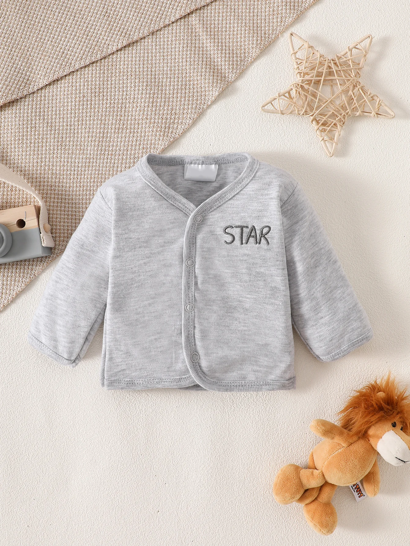 8-Piece Newborn Romper Set | 100% Cotton, Soft & Breathable | Gray Cartoon Star Design | For 0-9 Months Babies