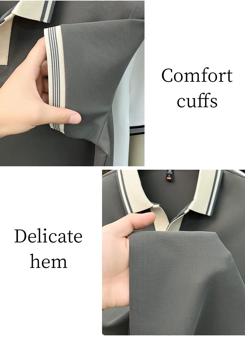 High quality ice silk short sleeve polo shirt summer breathable men new fashion personality color blocked scissors neck T-shirt