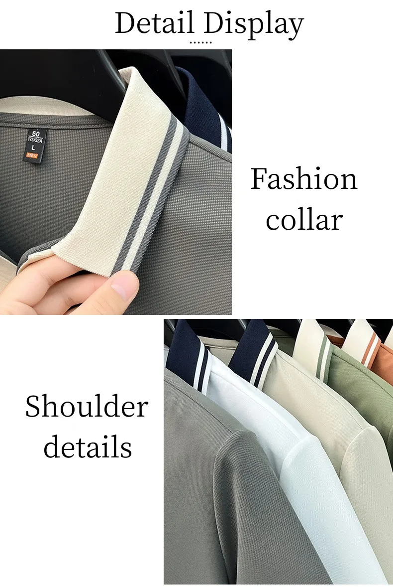 High quality ice silk short sleeve polo shirt summer breathable men new fashion personality color blocked scissors neck T-shirt