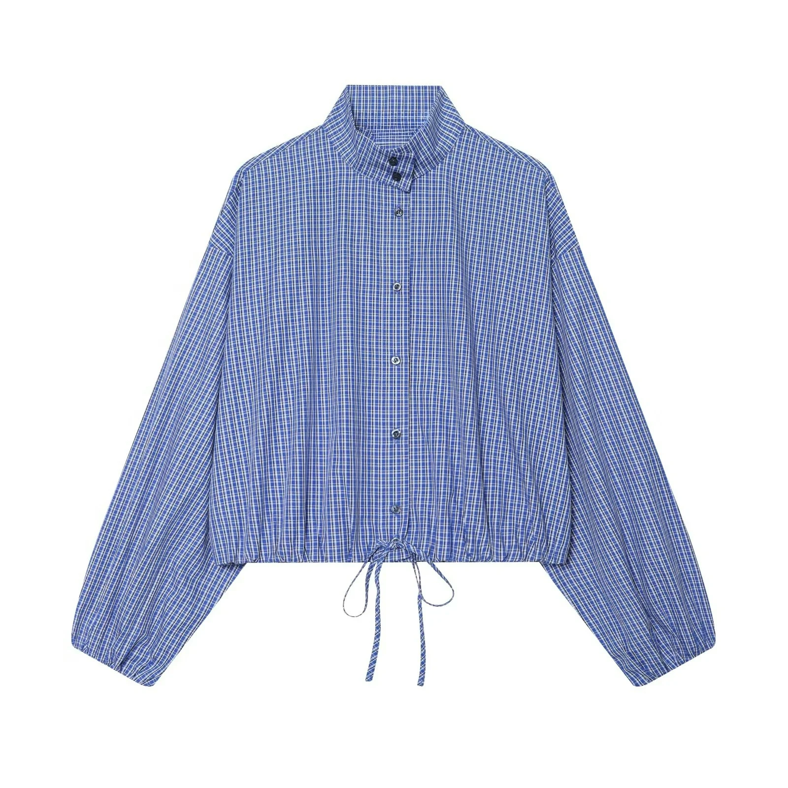 KONDALA Women Casual Trendy Plaid Shirts Turtleneck Single Breasted Blouse New Fashion 2026 Spring Summer Holiday Sporty Blouse