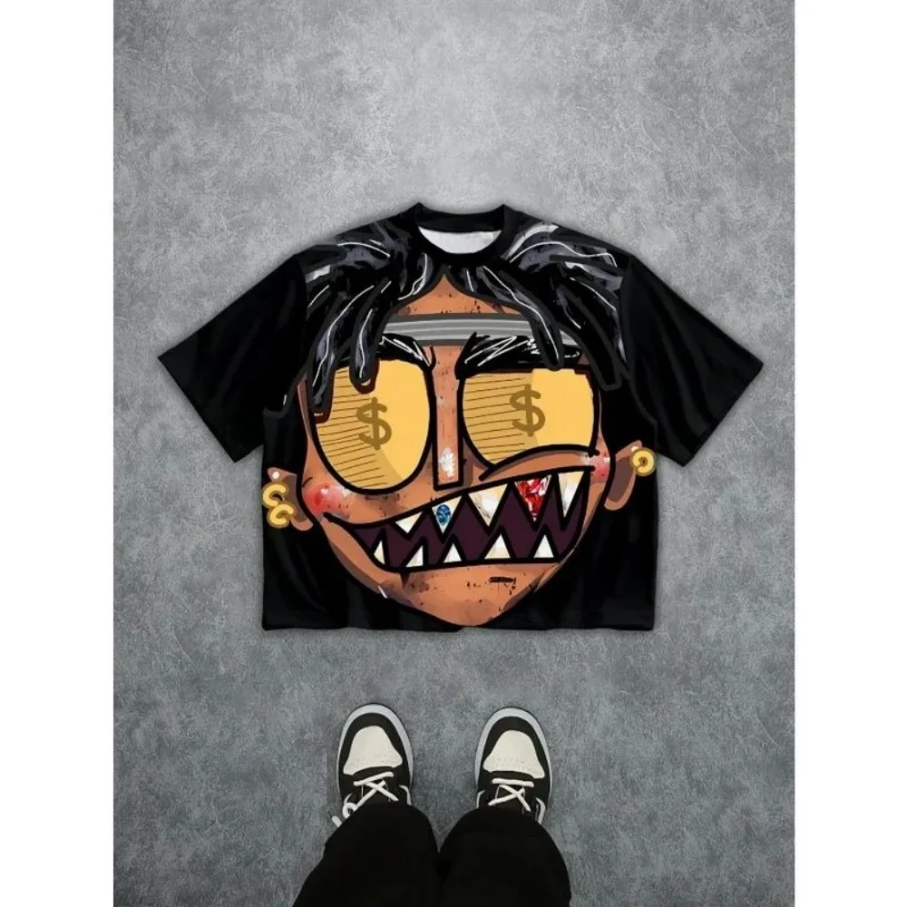 European and American Men's Summer Fun Figure Graffiti Print Soft and Breathable Round Neck T-Shirt Outdoor Casual Top