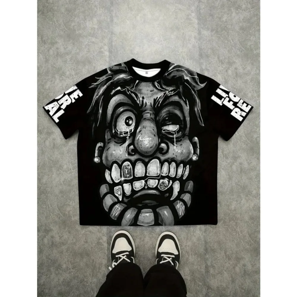 European and American Men's Summer Fun Figure Graffiti Print Soft and Breathable Round Neck T-Shirt Outdoor Casual Top