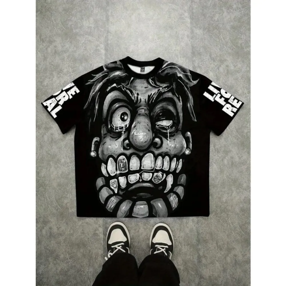 European and American Men's Summer Fun Figure Graffiti Print Soft and Breathable Round Neck T-Shirt Outdoor Casual Top