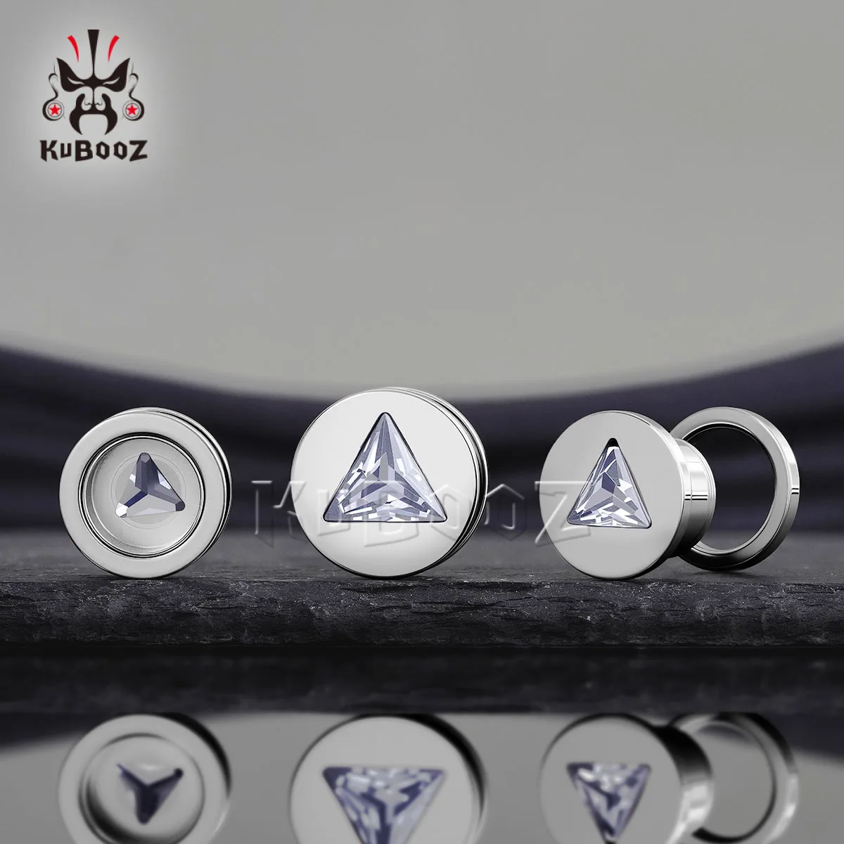 KUBOOZ Stainless Steel Triangle Zircon Ear Tunnels Plugs Screw Fit Ear Expanders Stretchers Gauge Body Piercing Jewelry 2PCS