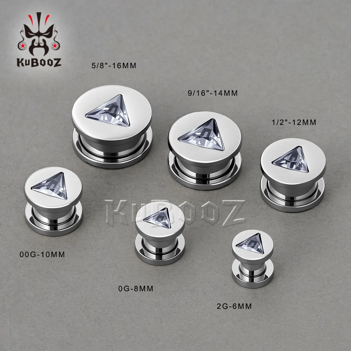 KUBOOZ Stainless Steel Triangle Zircon Ear Tunnels Plugs Screw Fit Ear Expanders Stretchers Gauge Body Piercing Jewelry 2PCS