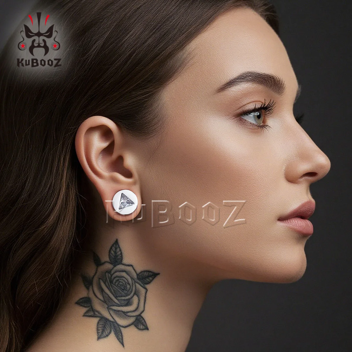 KUBOOZ Stainless Steel Triangle Zircon Ear Tunnels Plugs Screw Fit Ear Expanders Stretchers Gauge Body Piercing Jewelry 2PCS