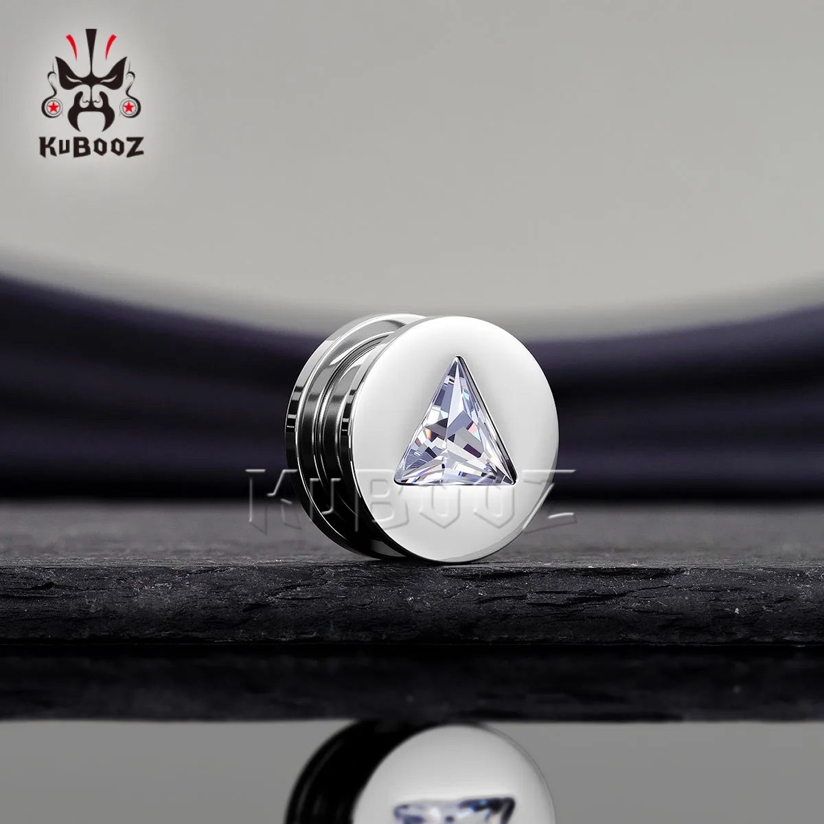 KUBOOZ Stainless Steel Triangle Zircon Ear Tunnels Plugs Screw Fit Ear Expanders Stretchers Gauge Body Piercing Jewelry 2PCS