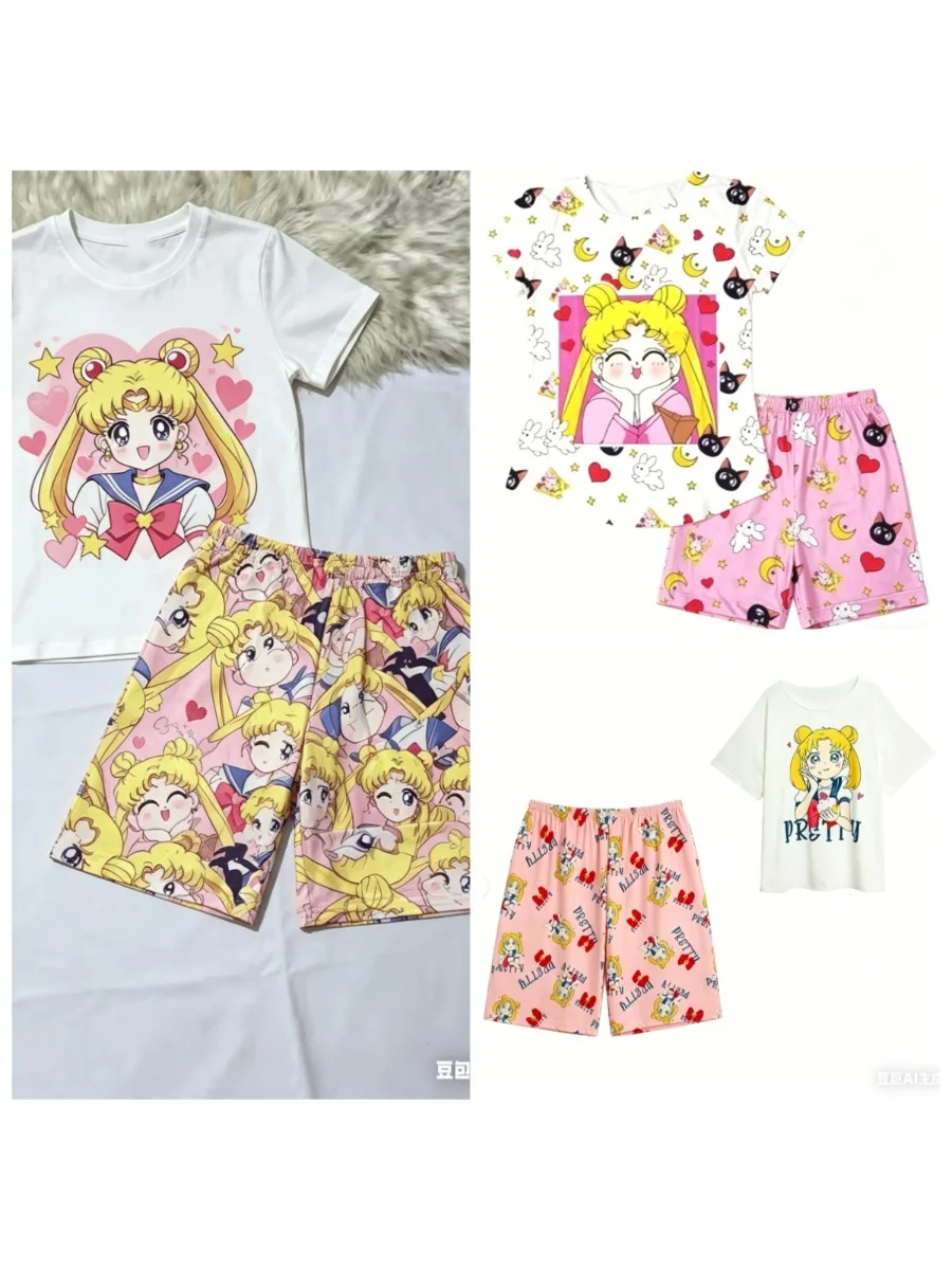 Sailor Moon Adult and Children's Short-sleeve and Shorts Set for Couples / Parent-child Set / Best Friends Casual Two-piece Set