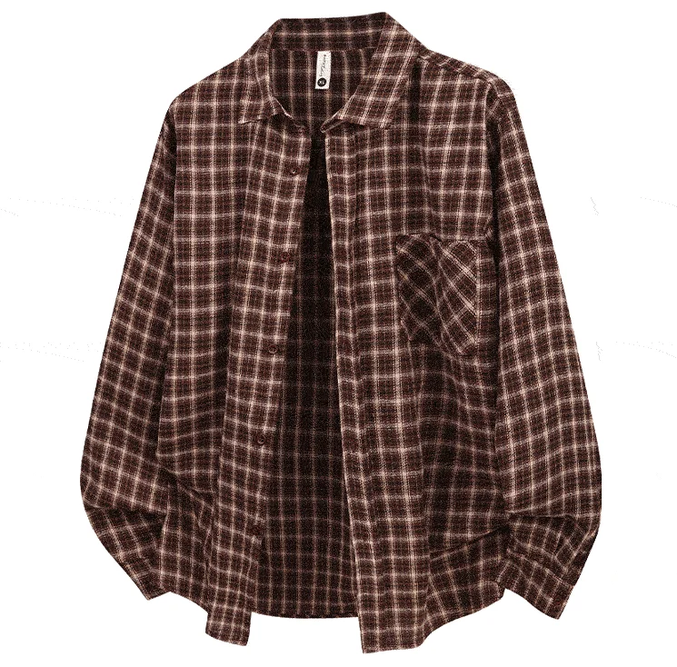 2026 Spring And Autumn New Loose Plaid Shirt Men’s Long Sleeve Button Shirt Casual Flannel Shirt Street Style Top