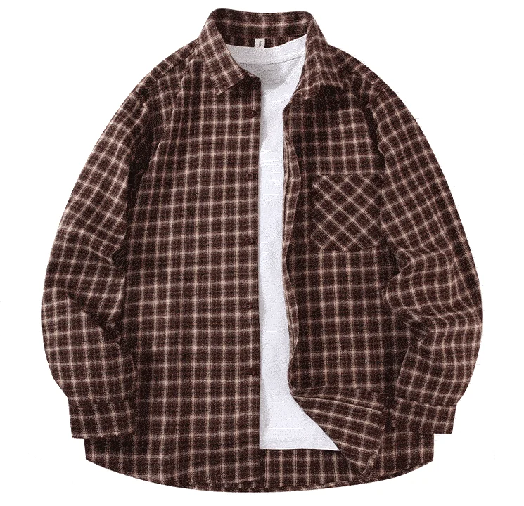2026 Spring And Autumn New Loose Plaid Shirt Men’s Long Sleeve Button Shirt Casual Flannel Shirt Street Style Top
