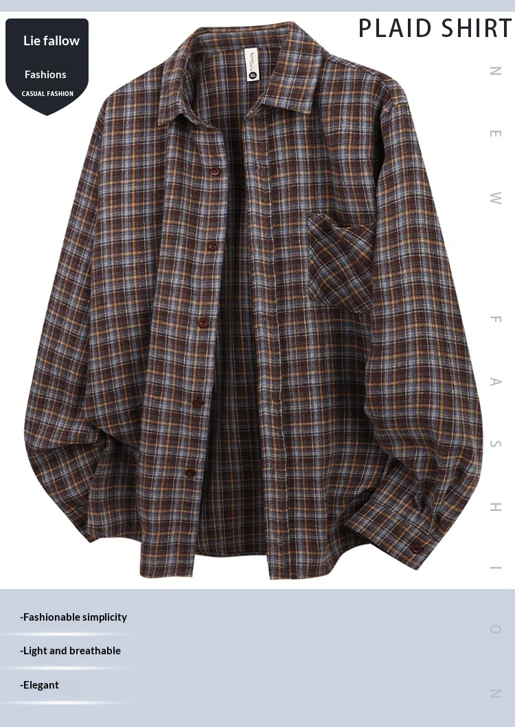 2026 Spring And Autumn New Loose Plaid Shirt Men’s Long Sleeve Button Shirt Casual Flannel Shirt Street Style Top