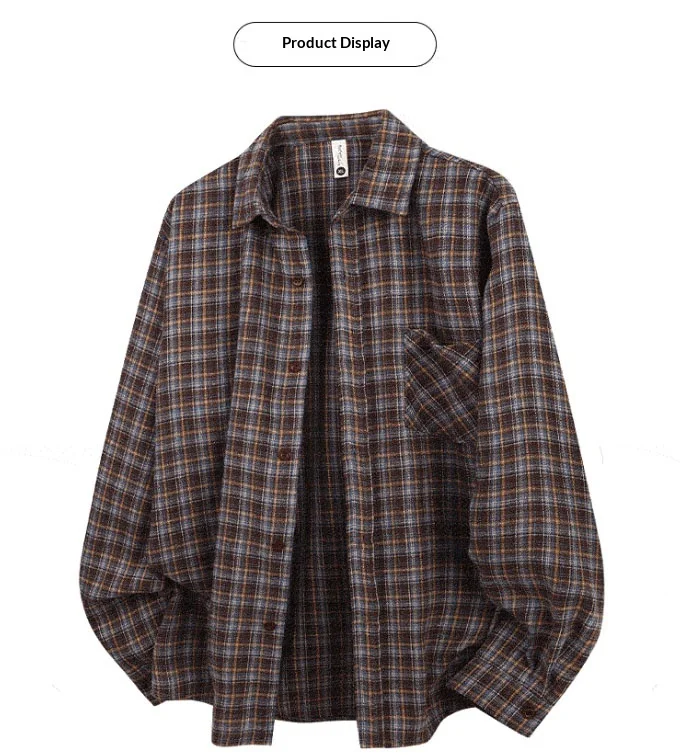 2026 Spring And Autumn New Loose Plaid Shirt Men’s Long Sleeve Button Shirt Casual Flannel Shirt Street Style Top