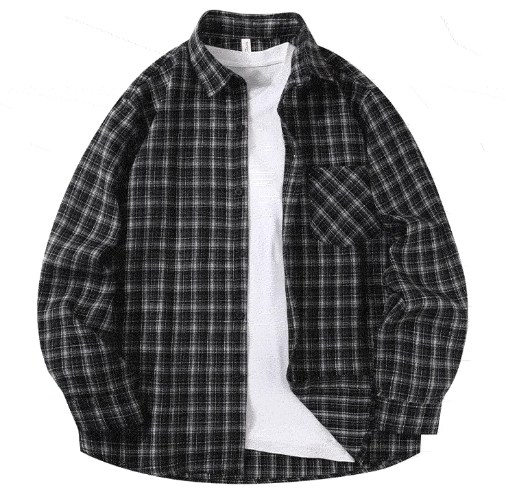 2026 Spring And Autumn New Loose Plaid Shirt Men’s Long Sleeve Button Shirt Casual Flannel Shirt Street Style Top