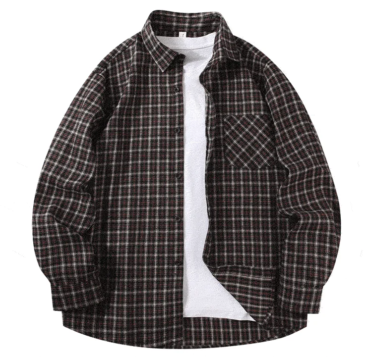 2026 Spring And Autumn New Loose Plaid Shirt Men’s Long Sleeve Button Shirt Casual Flannel Shirt Street Style Top